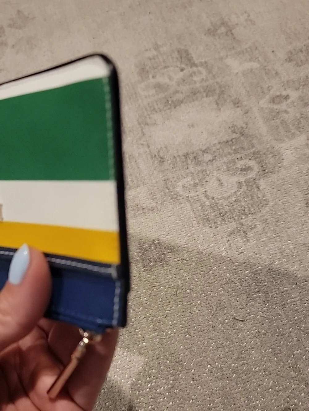 Kate Spade Striped Leather Card Zip Wallet in Navy, Yellow, White & Green
